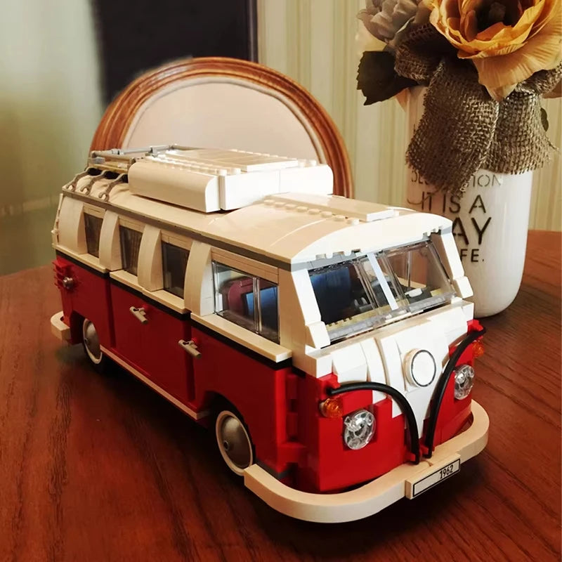 1332pcs Technical T1 Camper Van Bus Car Building Blocks Vehicle Assemble Model Fit MOC Set Bricks Toys For Boys Girl Gifts
