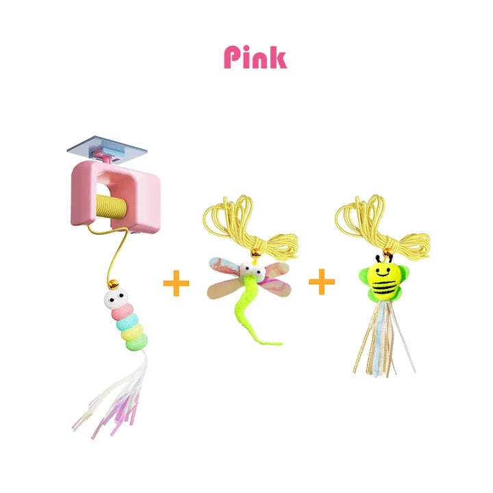 Interactive Hanging Cat Retractable String RechargeableToys for Indoor Kittens and Bored Adult Cats with 3 Flying Feathers
