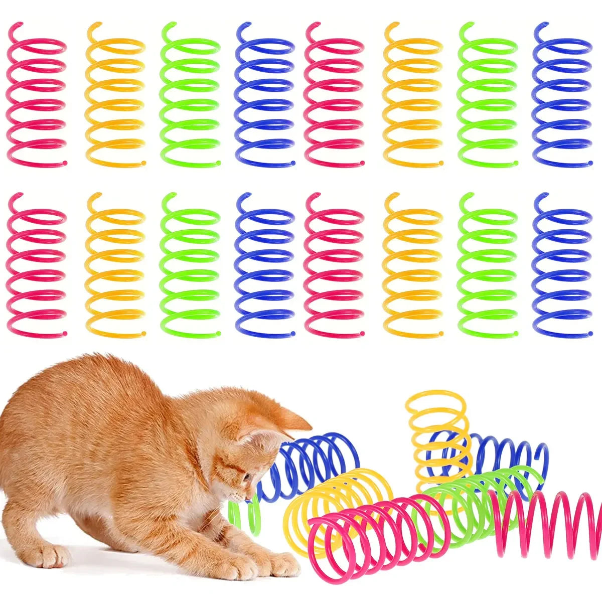 12PCS 12Colors Cat Spring Toys for Indoor Cats, Interactive Coil Springs for Self Play, Durable Heavy Plastic Cat Spiral Spring