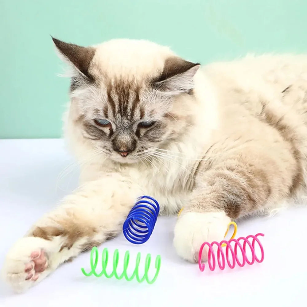12PCS 12Colors Cat Spring Toys for Indoor Cats, Interactive Coil Springs for Self Play, Durable Heavy Plastic Cat Spiral Spring